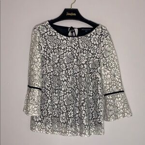 Adrianna Papell white lace Victorian boho 3/4 bell sleeve romantic top new w tag
